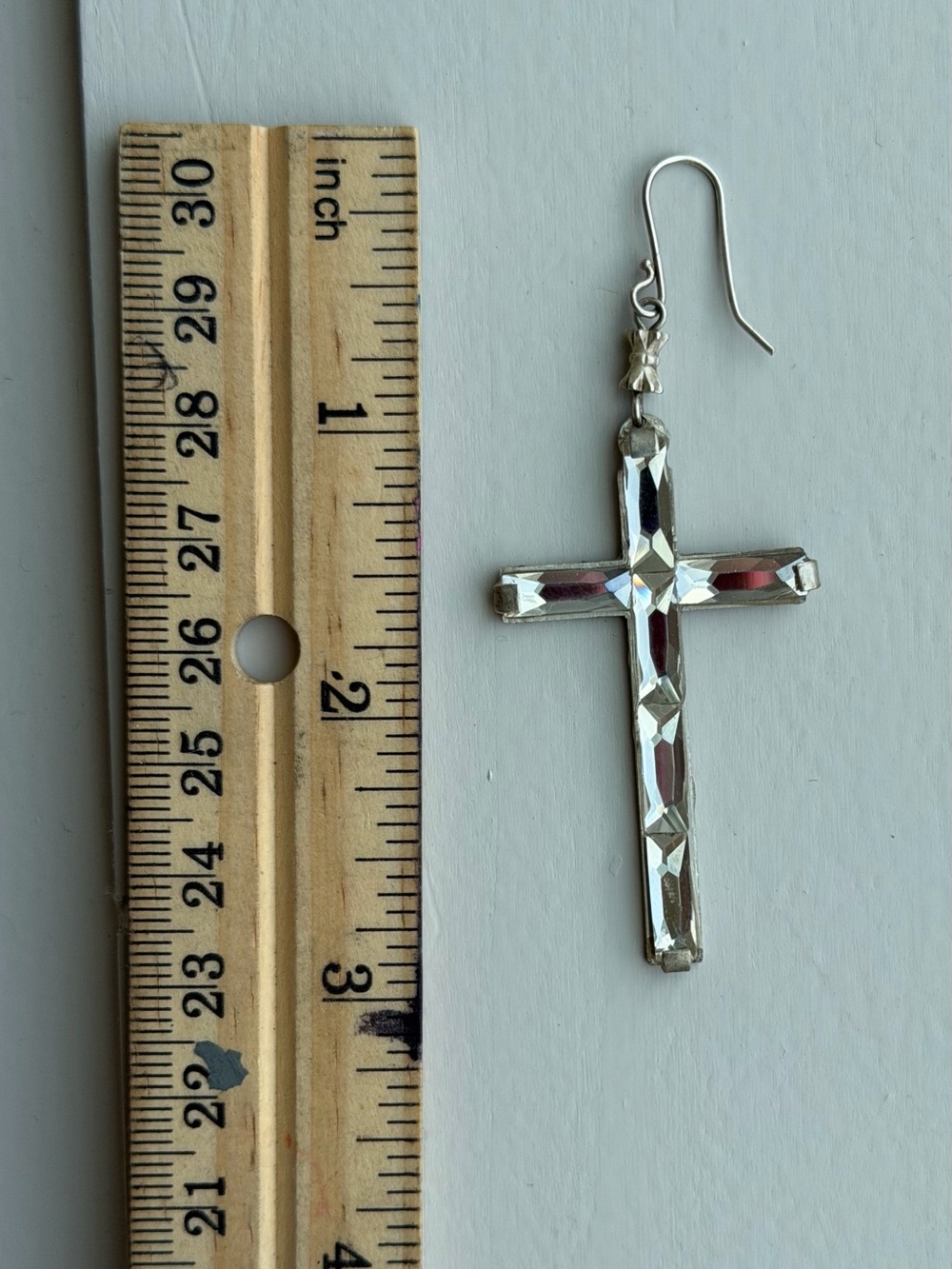 Virgins Saints & Angels Crystal Cross Drop Earrings in Clear and Gold - Picture 3 of 4